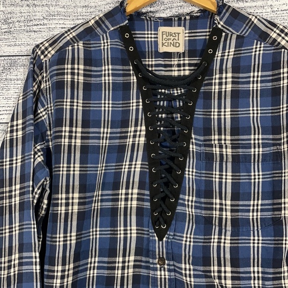 LF x Furst Of A Kind Plaid Lace Up Long Sleeve Top - Picture 2 of 4